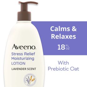 Aveeno Stress Relief Moisturizing Body and Hand Lotion with Prebiotic Oat, Lavender Scent, 18 oz