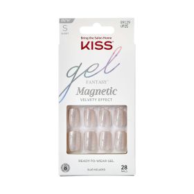 Kiss Gel Fantasy Magnetic Short Square Gel Nails, Glossy Light White, 28 Count