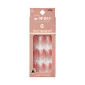 KISS imPRESS Bare but better Medium Almond Gel Press-On Nails, Glossy Light Pink, 30 Pieces