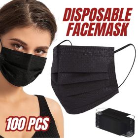100 PCS Disposable Face Mask Non Medical Surgical 3 Ply Ear Loop Black Masks