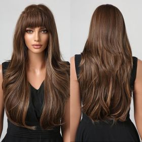 Long Brown Black Wavy Synthetic Wig (Option: Wig LC80771)