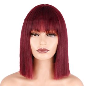 Women's Fashion Medium-length Chemical Fiber Wig Headgear (Color: Wine Red)