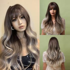 Long Brown Black Wavy Synthetic Wig (Option: Wig LC52071)