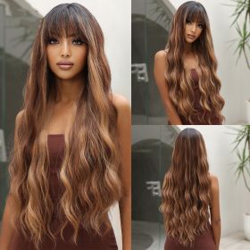 Long Brown Black Wavy Synthetic Wig (Option: Wig LC20291)