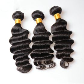 Peruvian Remy Human Hair Weft Loose Deep (Option: Black-22and24and26 inches-10a)