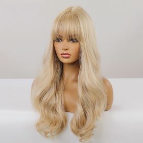 Women's Fashion Simple Long Curly Wig Head Cover (Color: Gold)