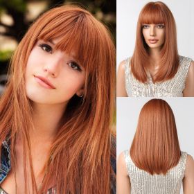 Women's Short Straight Bangs Natural Full Head Wig (Option: Gold Orange 14inch)